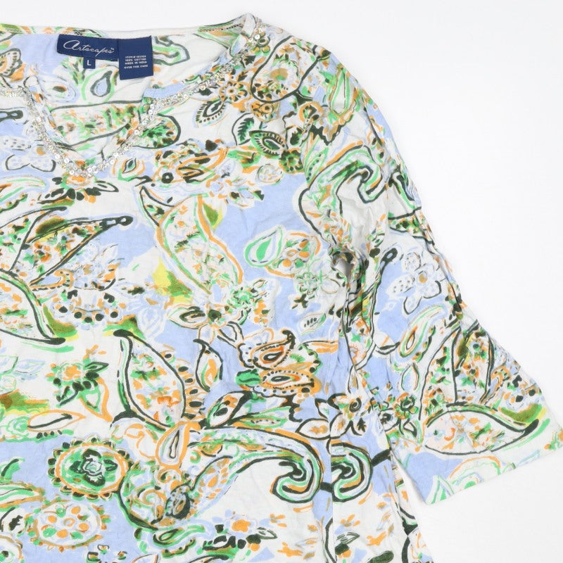 Articapeo Women’s Multicoloured L Paisley Cotton Rhinestone Tunic Blouse