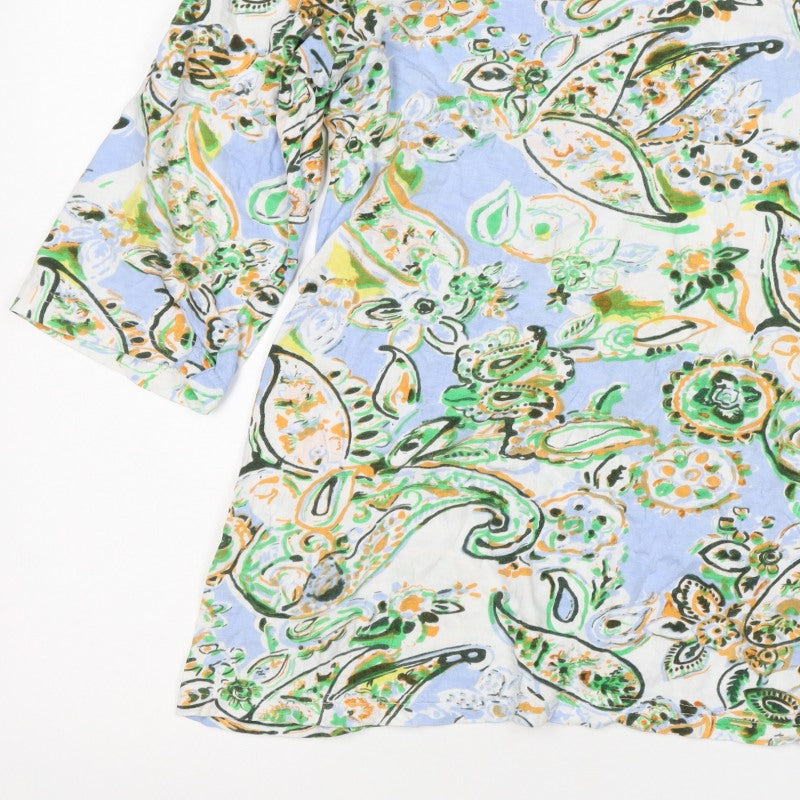 Articapeo Women’s Multicoloured L Paisley Cotton Rhinestone Tunic Blouse