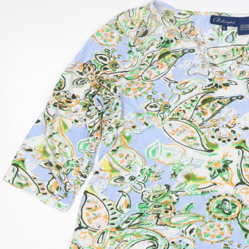 Articapeo Women’s Multicoloured L Paisley Cotton Rhinestone Tunic Blouse
