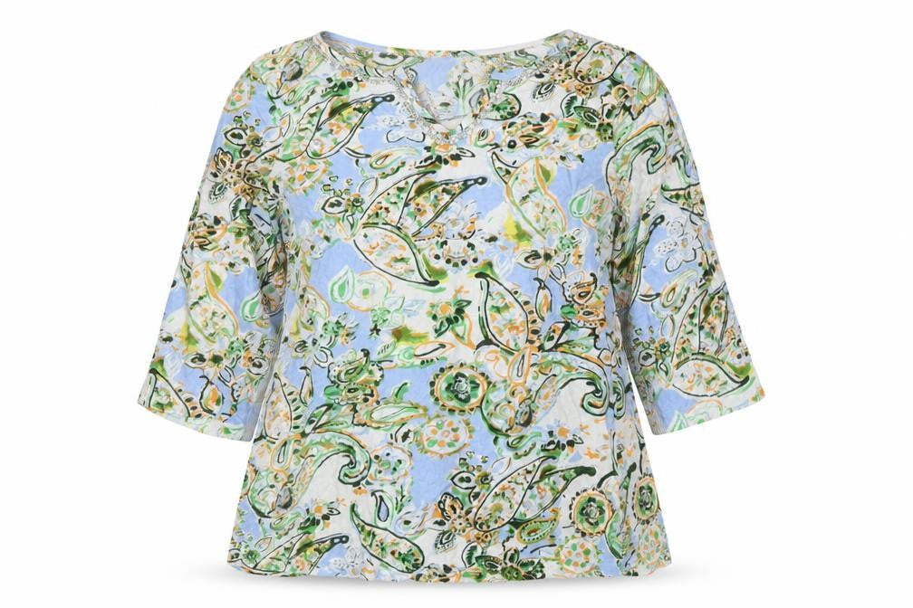 Articapeo Women’s Multicoloured L Paisley Cotton Rhinestone Tunic Blouse