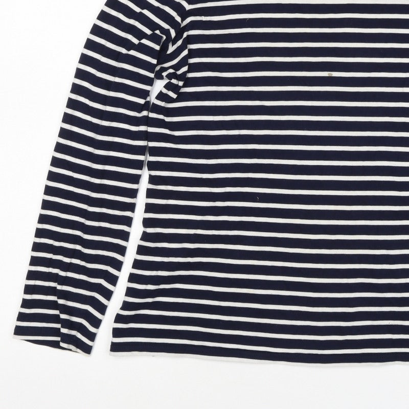 Boden Women Navy White UK 12 Striped Cotton Boat Neck Long Sleeve T-Shirt