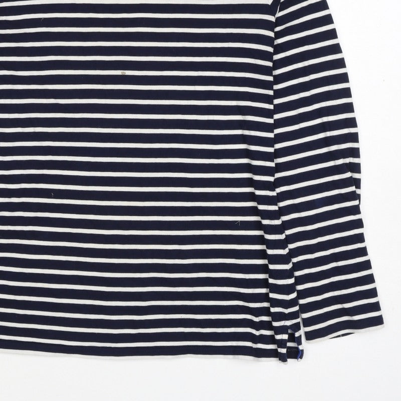 Boden Women Navy White UK 12 Striped Cotton Boat Neck Long Sleeve T-Shirt