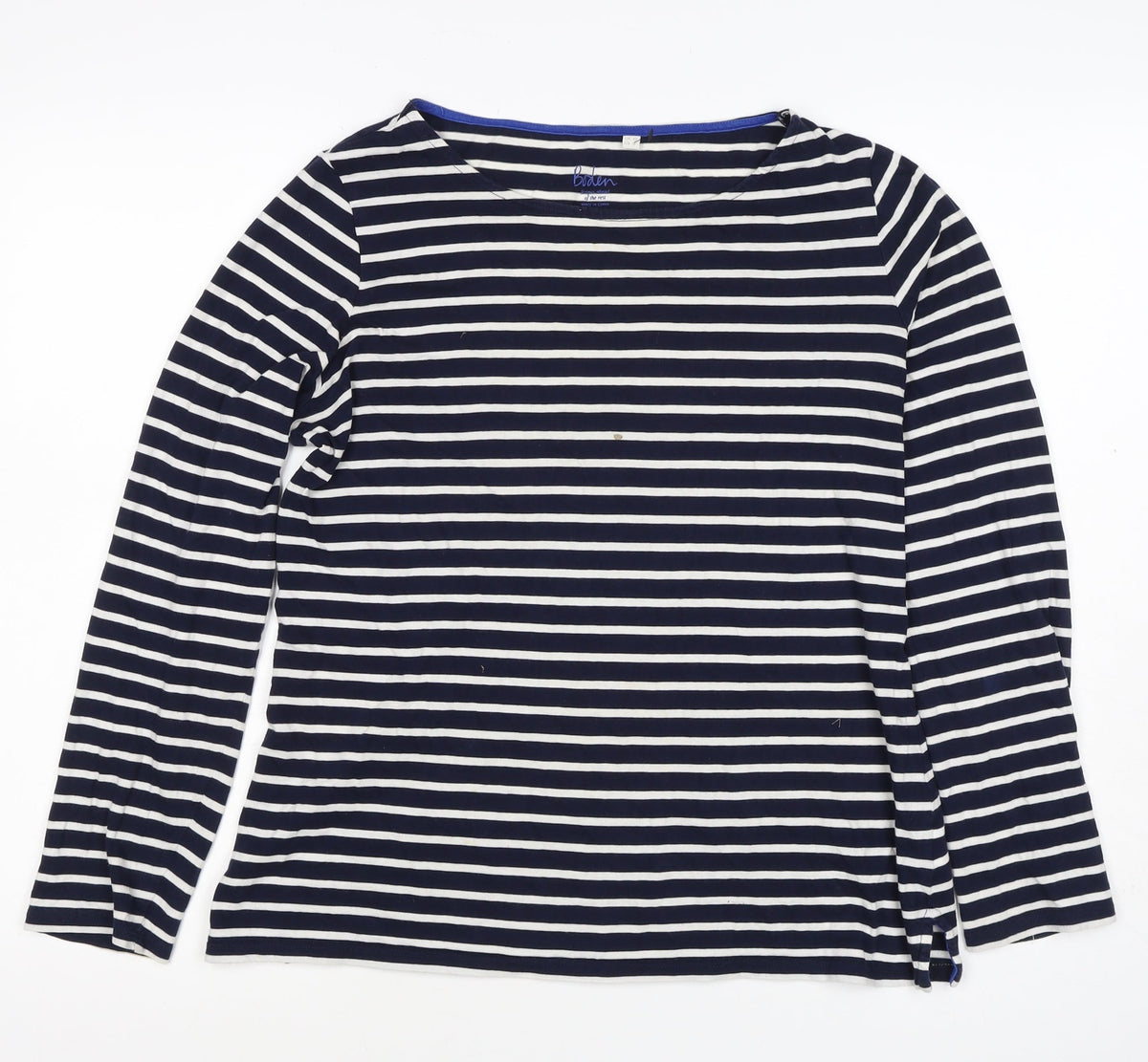 Boden Women Navy White UK 12 Striped Cotton Boat Neck Long Sleeve T-Shirt