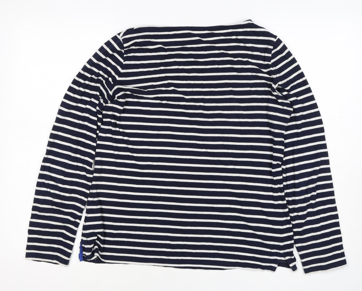 Boden Women Navy White UK 12 Striped Cotton Boat Neck Long Sleeve T-Shirt
