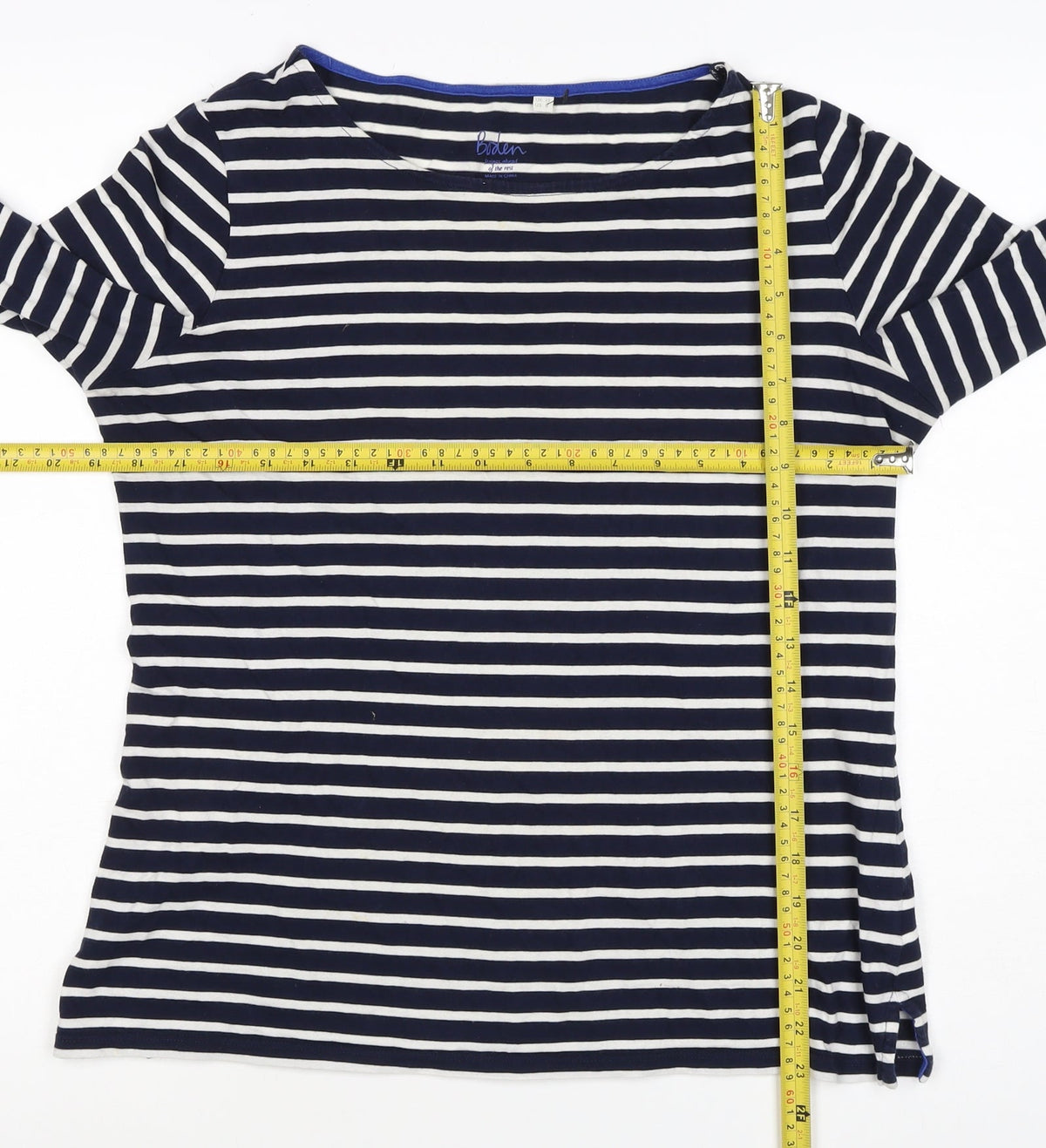Boden Women Navy White UK 12 Striped Cotton Boat Neck Long Sleeve T-Shirt