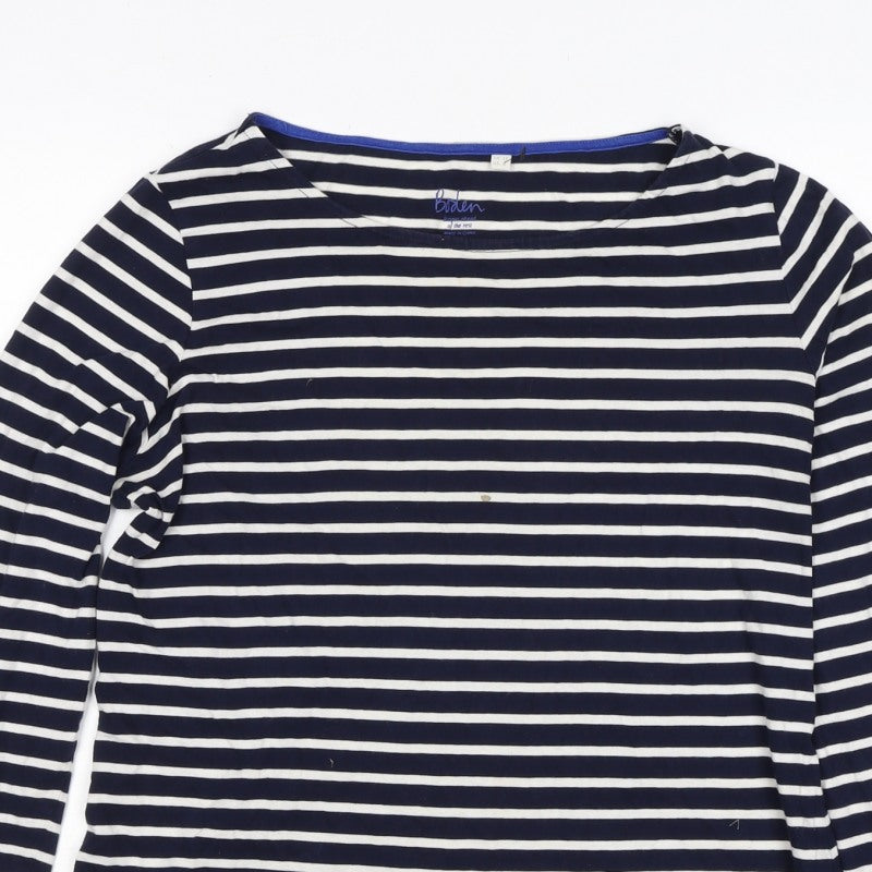 Boden Women Navy White UK 12 Striped Cotton Boat Neck Long Sleeve T-Shirt