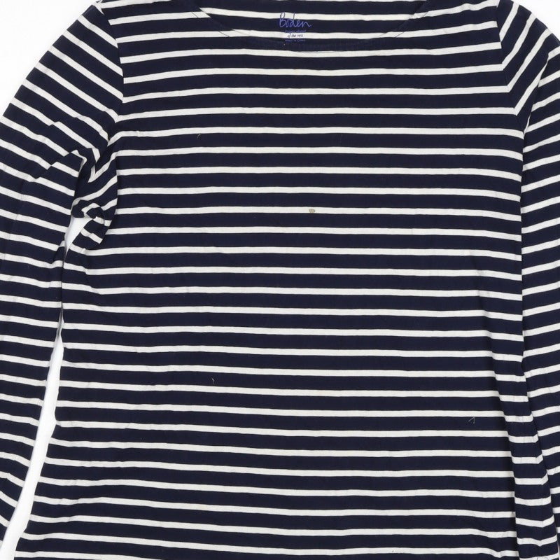 Boden Women Navy White UK 12 Striped Cotton Boat Neck Long Sleeve T-Shirt