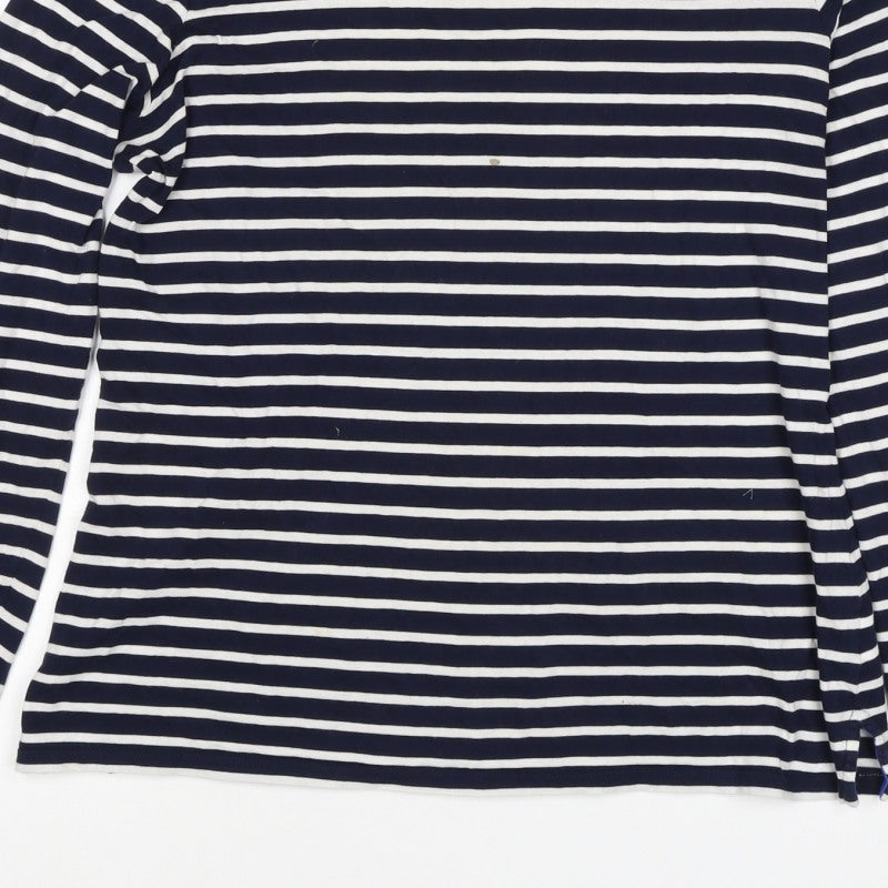 Boden Women Navy White UK 12 Striped Cotton Boat Neck Long Sleeve T-Shirt
