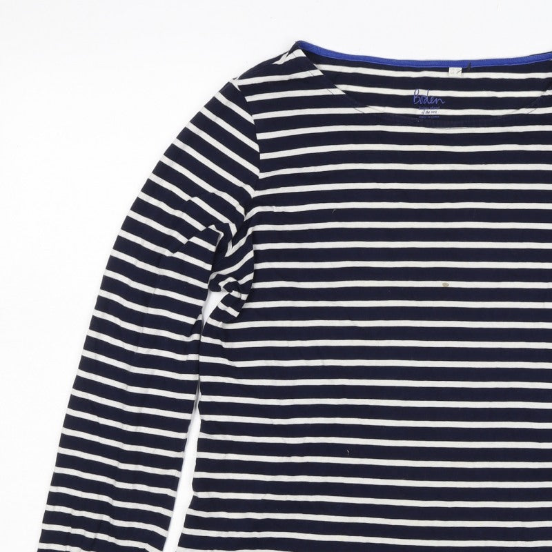 Boden Women Navy White UK 12 Striped Cotton Boat Neck Long Sleeve T-Shirt
