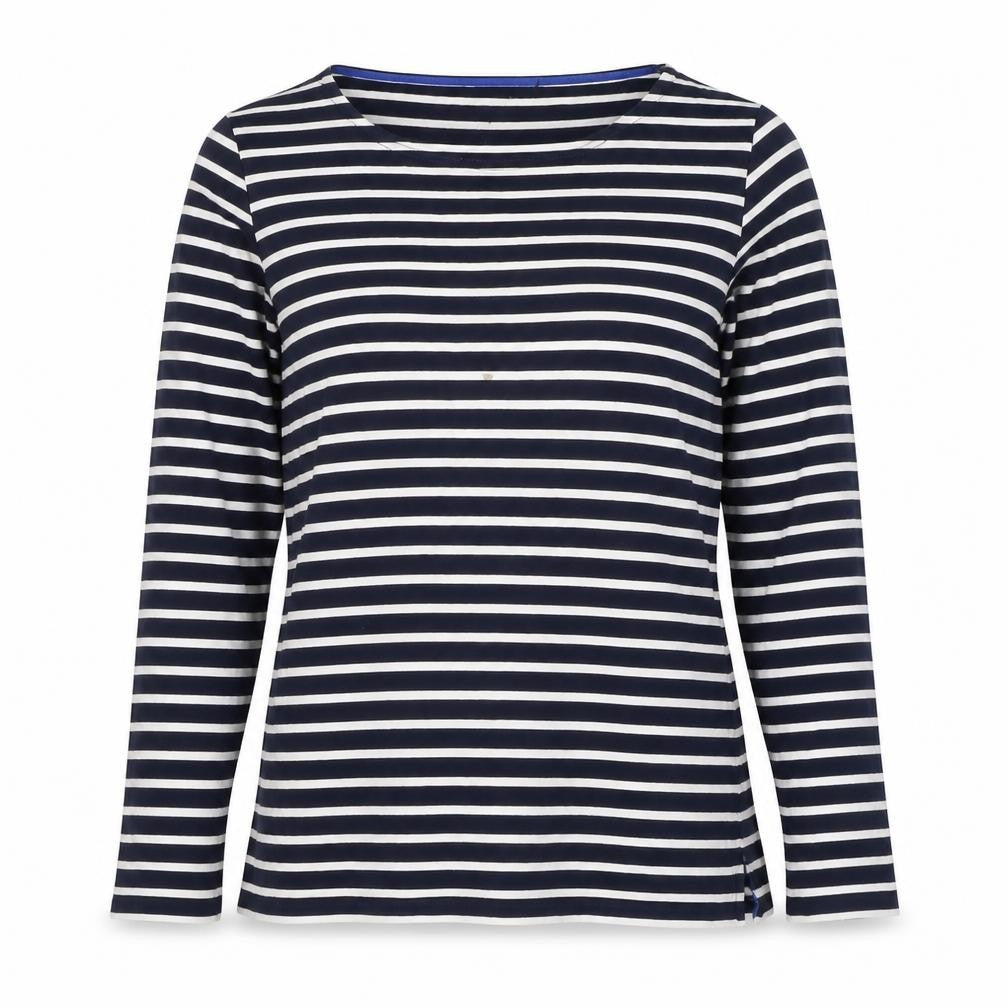Boden Women Navy White UK 12 Striped Cotton Boat Neck Long Sleeve T-Shirt