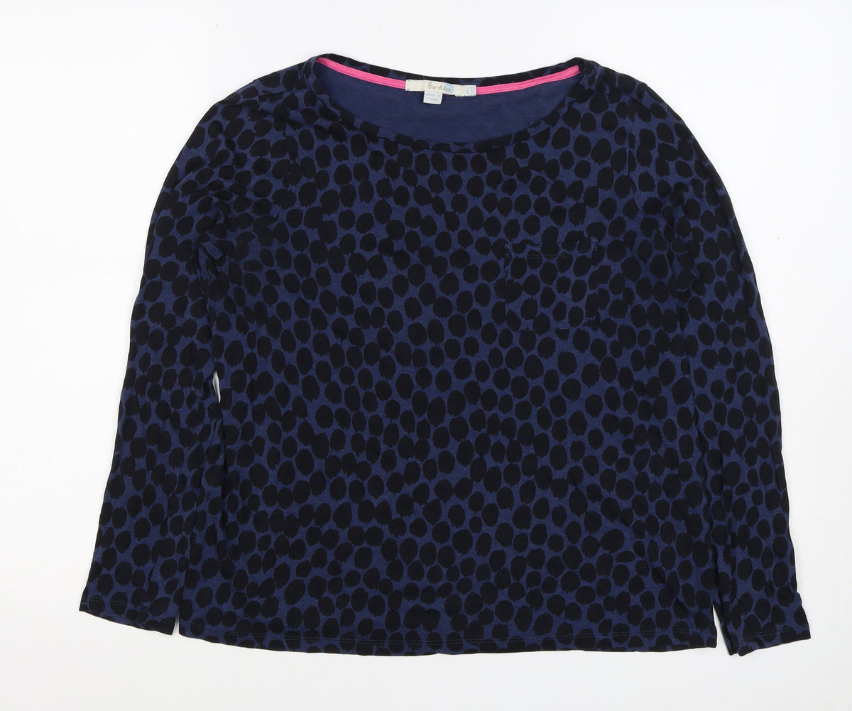 Boden Women’s Blue UK 12 Long Sleeve Jersey Spot Print T-Shirt