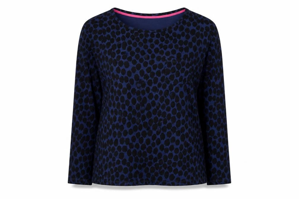 Boden Women’s Blue UK 12 Long Sleeve Jersey Spot Print T-Shirt