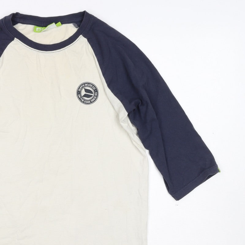 Duffs Teens White Navy Size 14 Raglan 3/4 Sleeve Skate T-Shirt
