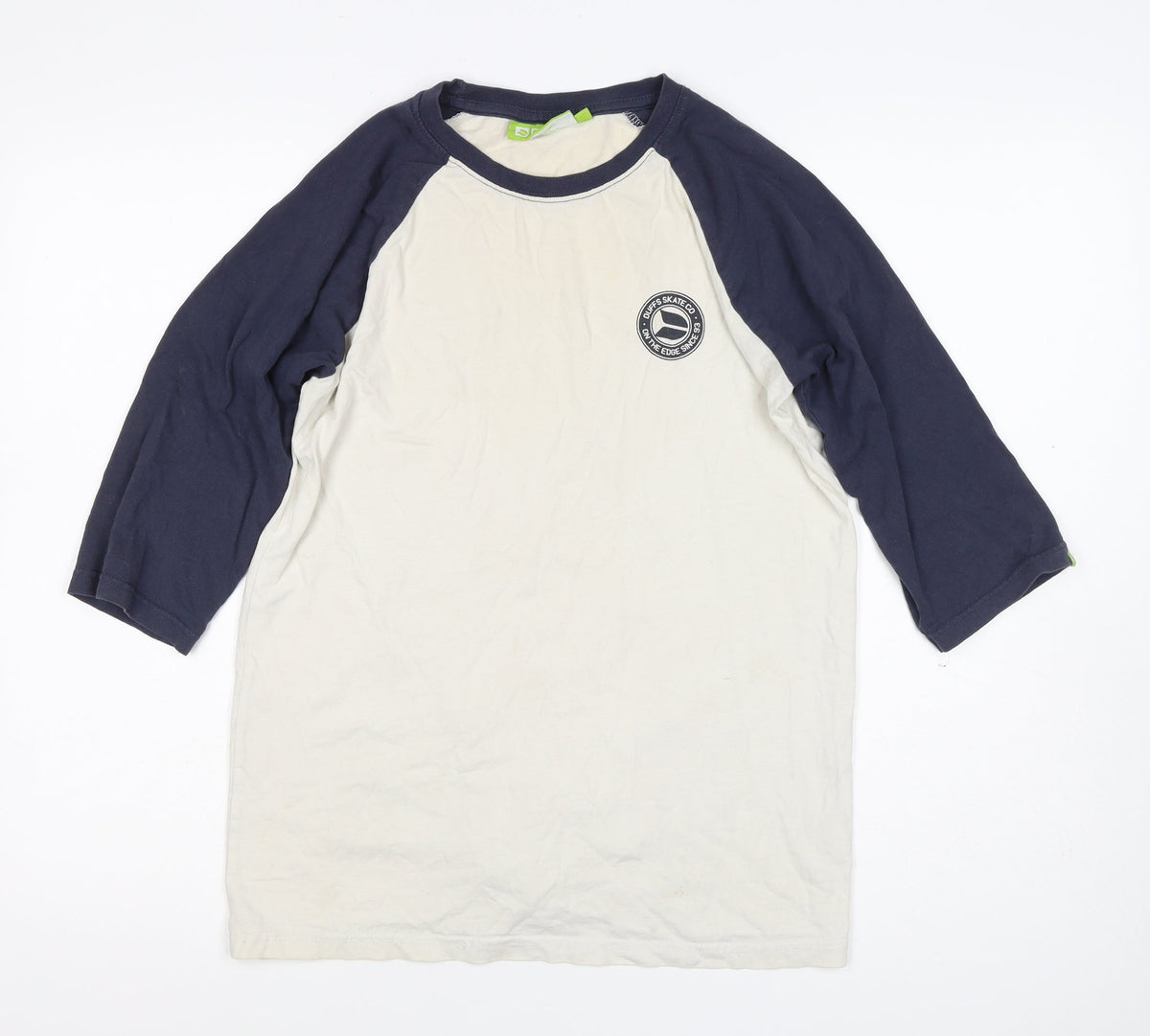 Duffs Teens White Navy Size 14 Raglan 3/4 Sleeve Skate T-Shirt