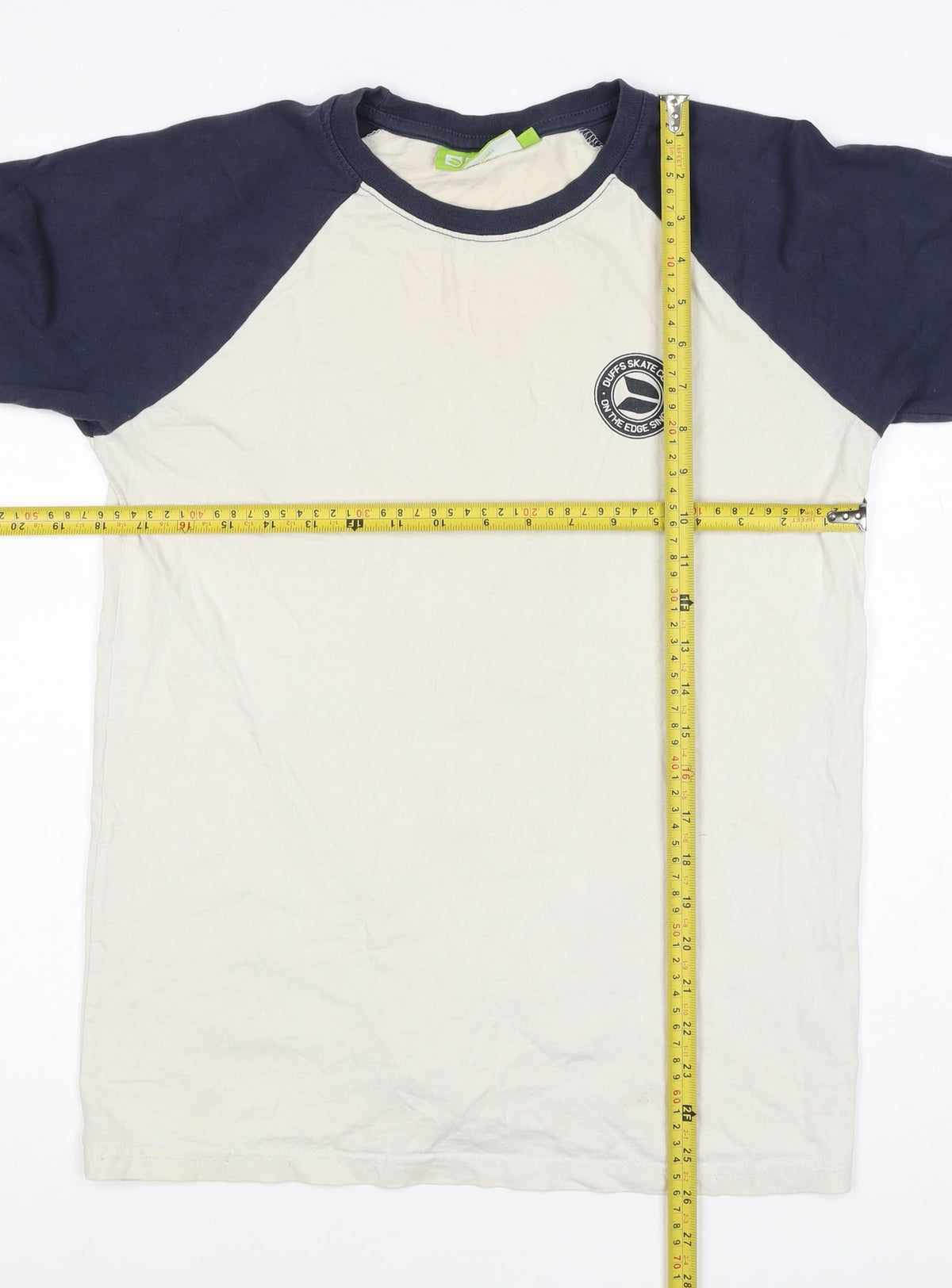 Duffs Teens White Navy Size 14 Raglan 3/4 Sleeve Skate T-Shirt