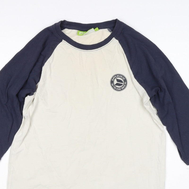 Duffs Teens White Navy Size 14 Raglan 3/4 Sleeve Skate T-Shirt