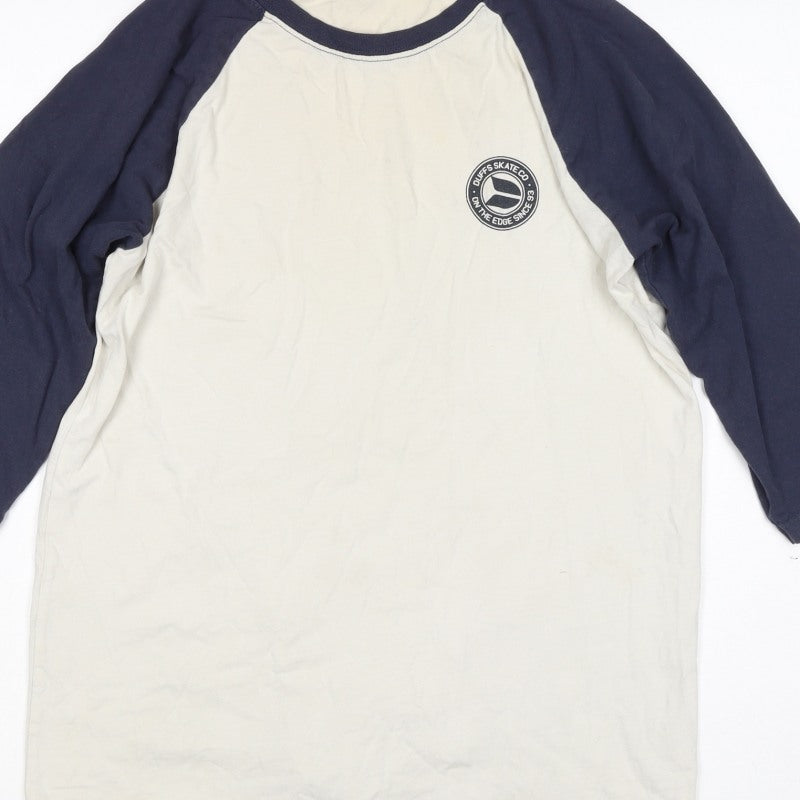 Duffs Teens White Navy Size 14 Raglan 3/4 Sleeve Skate T-Shirt