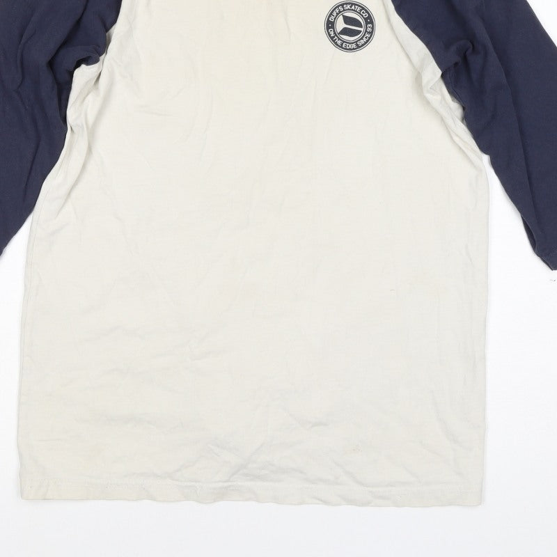 Duffs Teens White Navy Size 14 Raglan 3/4 Sleeve Skate T-Shirt