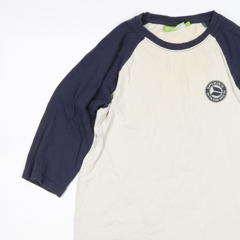 Duffs Teens White Navy Size 14 Raglan 3/4 Sleeve Skate T-Shirt