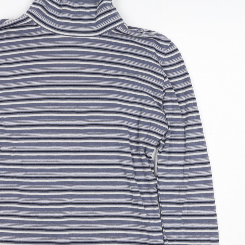Uniqlo Women Blue Striped S Basic Roll Neck Stretch Long Sleeve T-Shirt