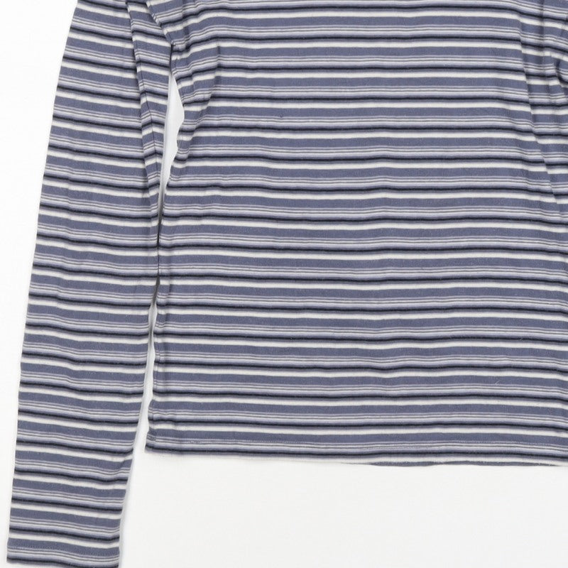 Uniqlo Women Blue Striped S Basic Roll Neck Stretch Long Sleeve T-Shirt