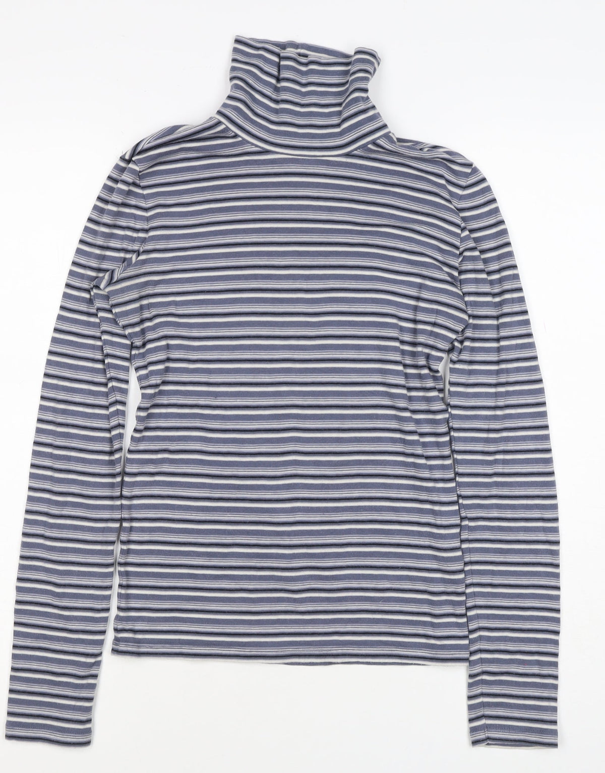 Uniqlo Women Blue Striped S Basic Roll Neck Stretch Long Sleeve T-Shirt