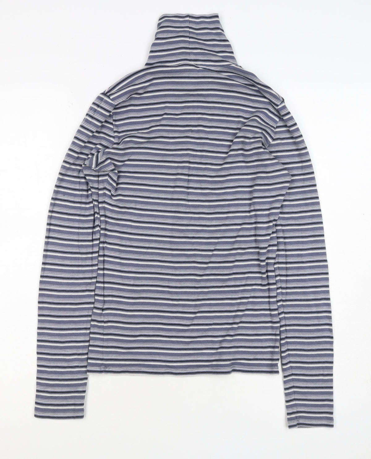Uniqlo Women Blue Striped S Basic Roll Neck Stretch Long Sleeve T-Shirt