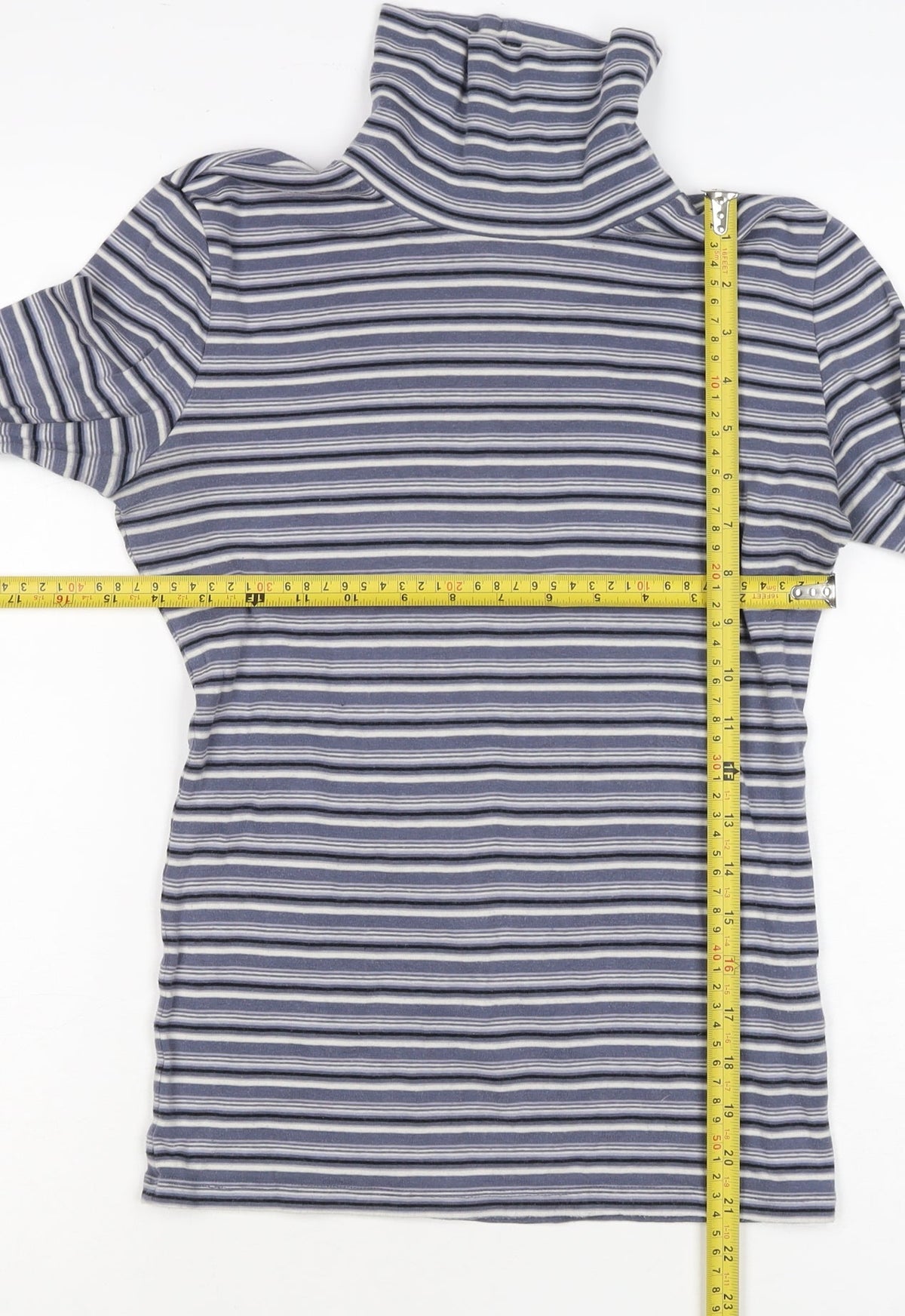 Uniqlo Women Blue Striped S Basic Roll Neck Stretch Long Sleeve T-Shirt