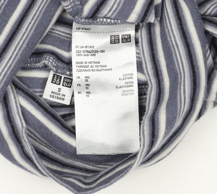Uniqlo Women Blue Striped S Basic Roll Neck Stretch Long Sleeve T-Shirt