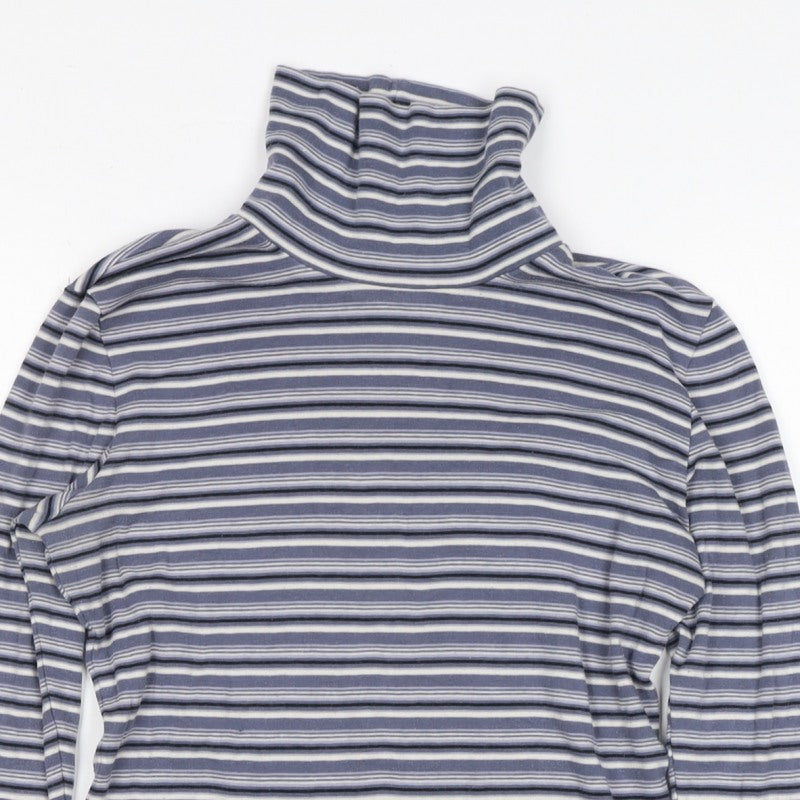 Uniqlo Women Blue Striped S Basic Roll Neck Stretch Long Sleeve T-Shirt