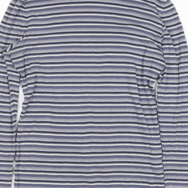 Uniqlo Women Blue Striped S Basic Roll Neck Stretch Long Sleeve T-Shirt
