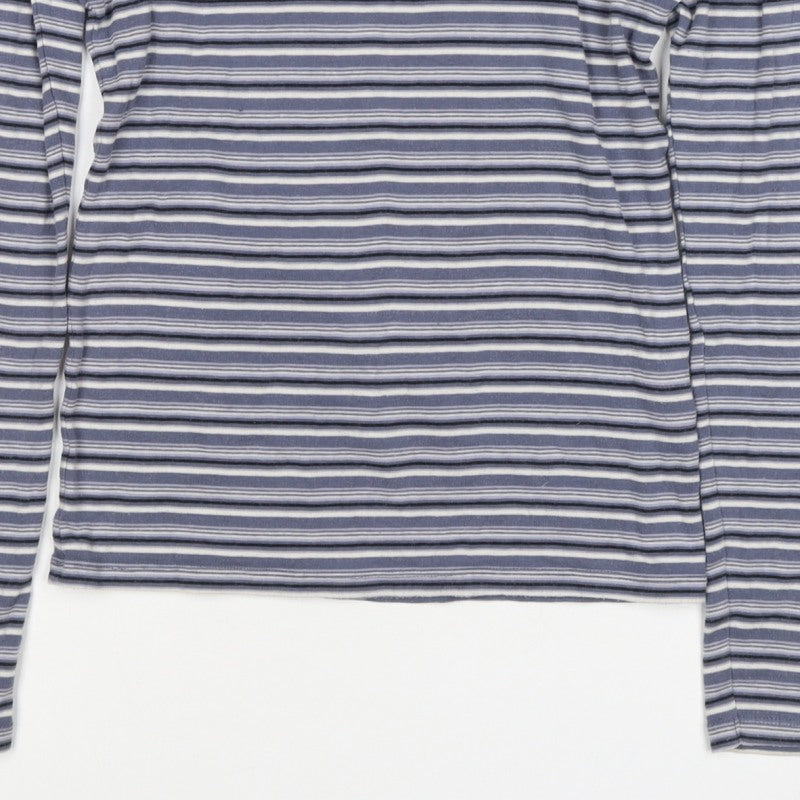 Uniqlo Women Blue Striped S Basic Roll Neck Stretch Long Sleeve T-Shirt