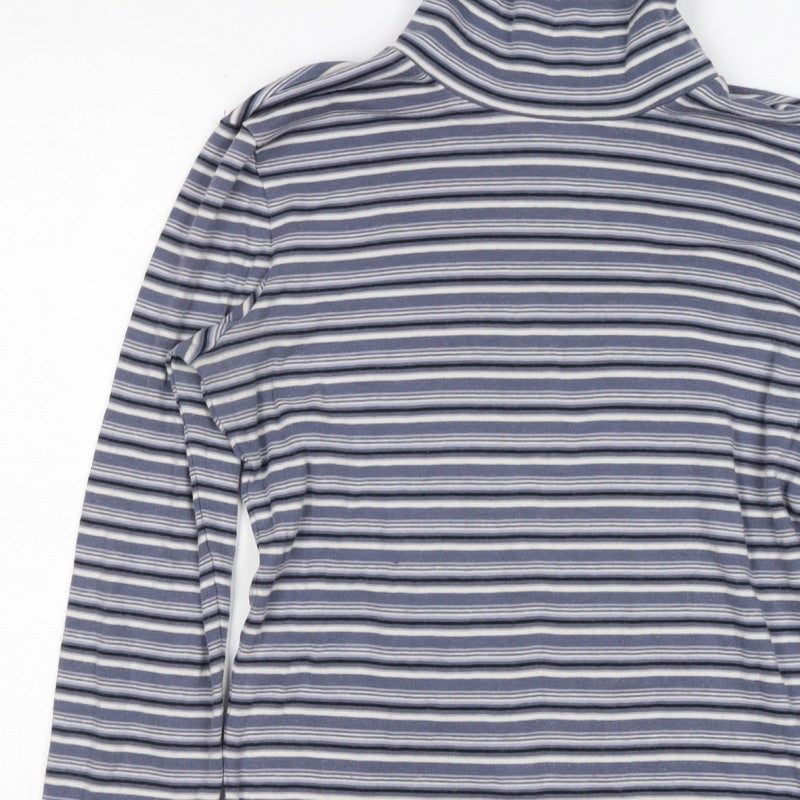 Uniqlo Women Blue Striped S Basic Roll Neck Stretch Long Sleeve T-Shirt