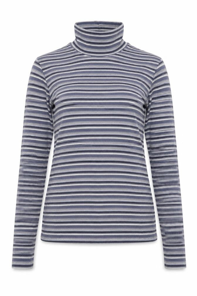 Uniqlo Women Blue Striped S Basic Roll Neck Stretch Long Sleeve T-Shirt