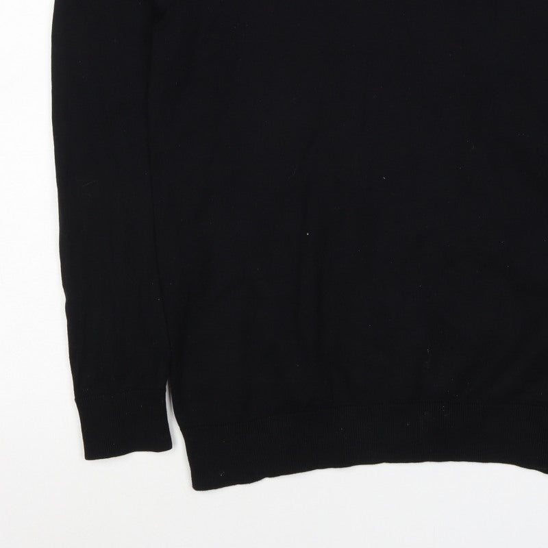 Next Men's Black M Long Sleeve Knit Cotton Blend Polo Shirt