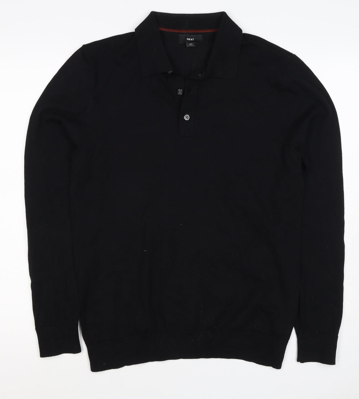 Next Men's Black M Long Sleeve Knit Cotton Blend Polo Shirt