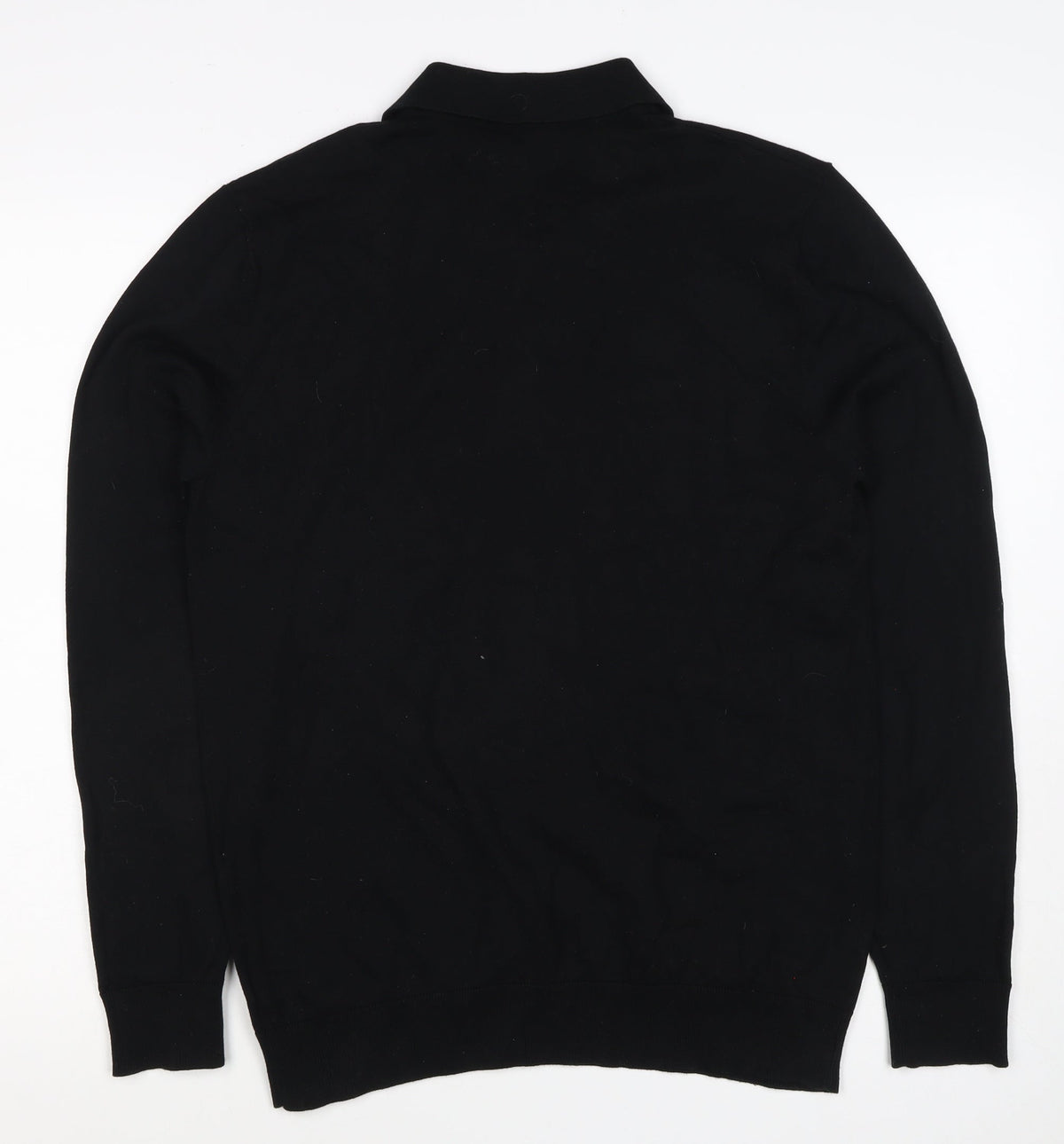 Next Men's Black M Long Sleeve Knit Cotton Blend Polo Shirt
