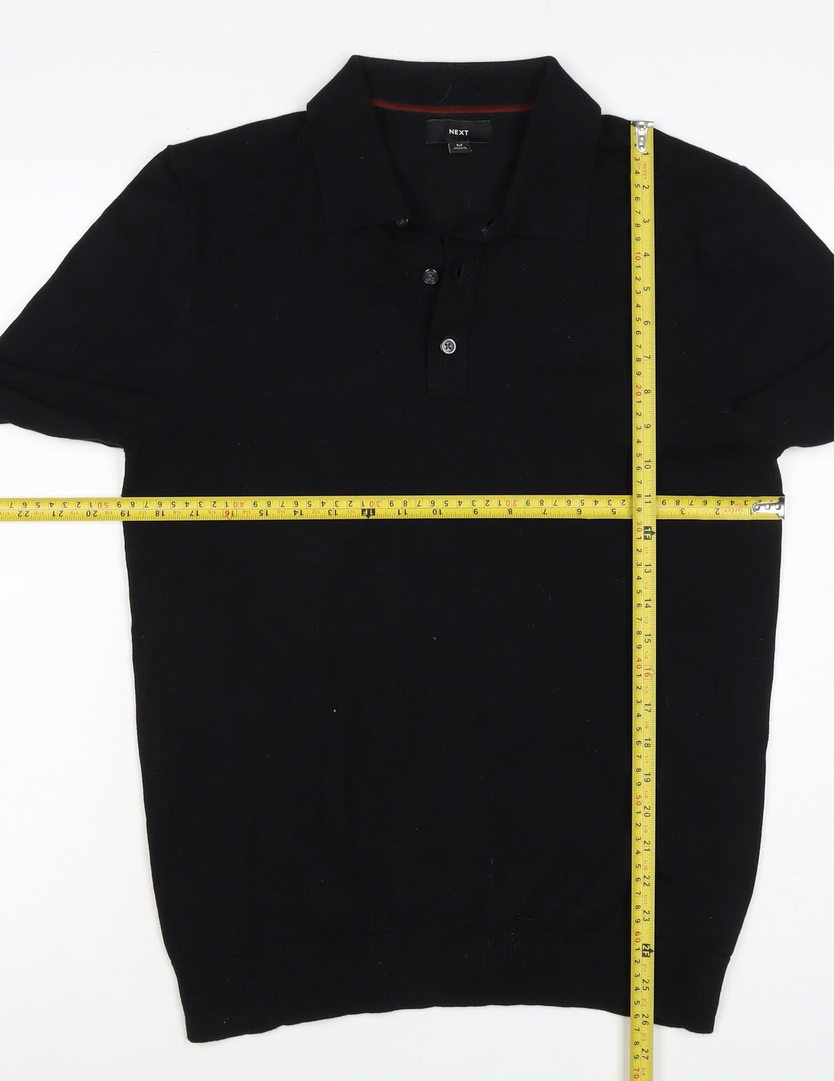 Next Men's Black M Long Sleeve Knit Cotton Blend Polo Shirt