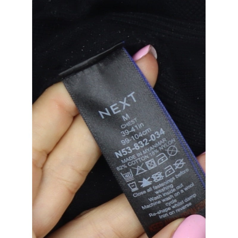 Next Men's Black M Long Sleeve Knit Cotton Blend Polo Shirt
