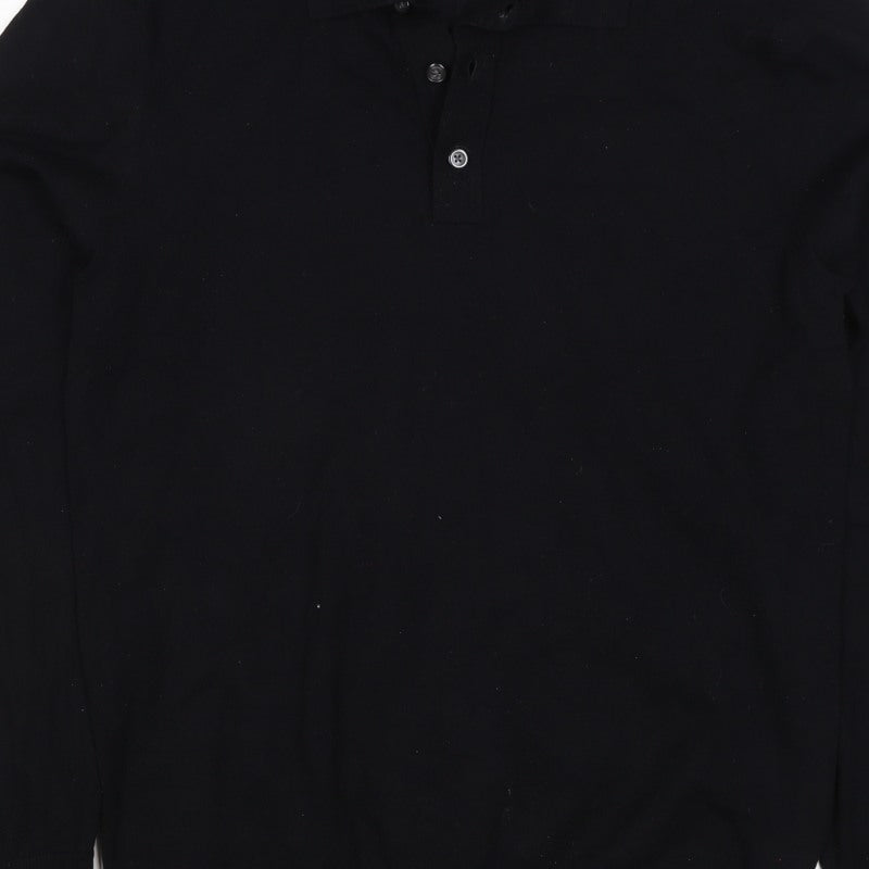 Next Men's Black M Long Sleeve Knit Cotton Blend Polo Shirt
