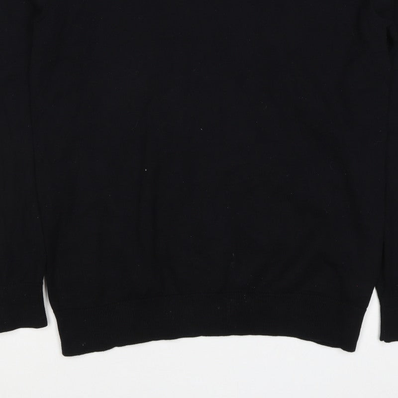 Next Men's Black M Long Sleeve Knit Cotton Blend Polo Shirt