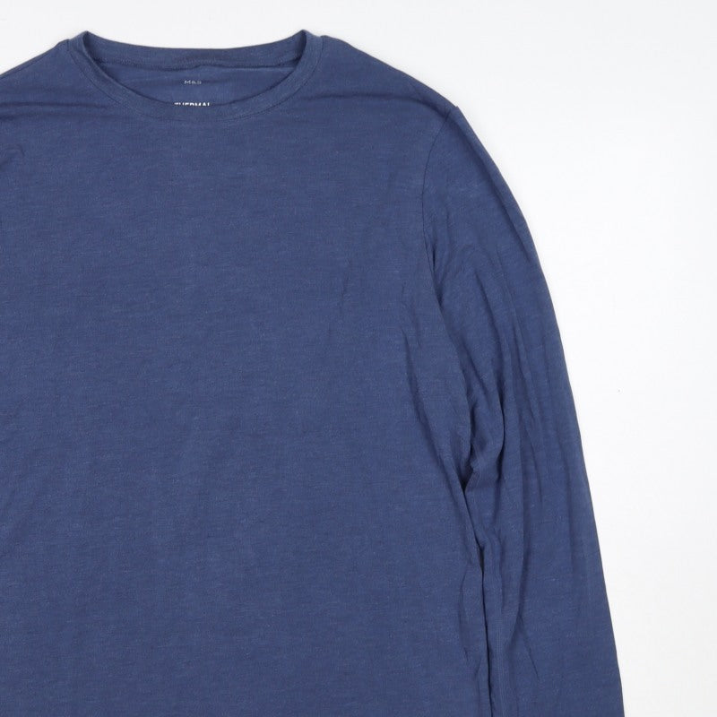 Marks and Spencer Mens Blue L Thermal Long Sleeve Crew T-Shirt