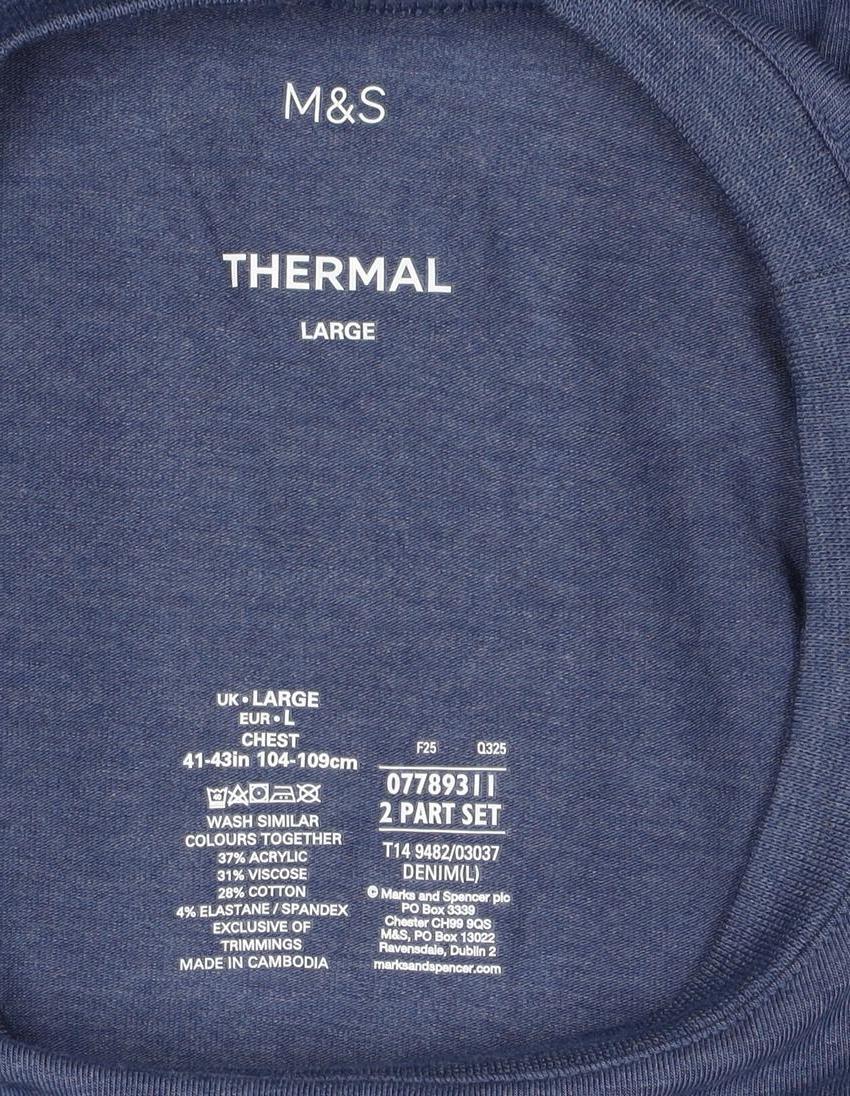 Marks and Spencer Mens Blue L Thermal Long Sleeve Crew T-Shirt