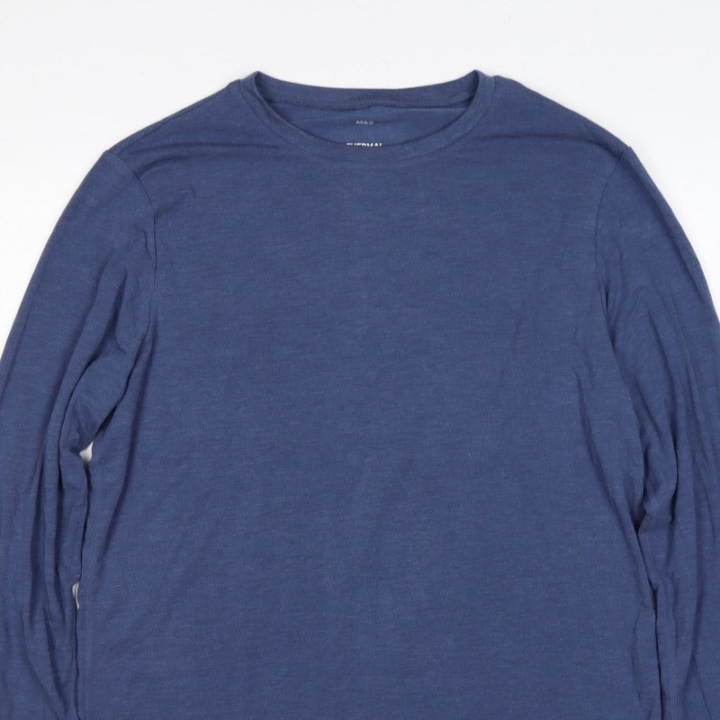 Marks and Spencer Mens Blue L Thermal Long Sleeve Crew T-Shirt