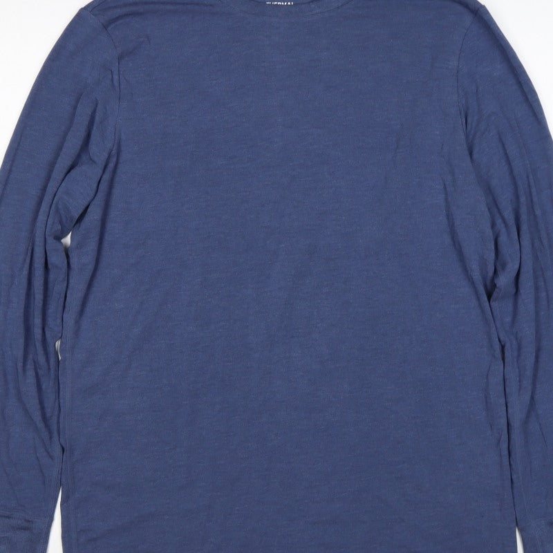 Marks and Spencer Mens Blue L Thermal Long Sleeve Crew T-Shirt