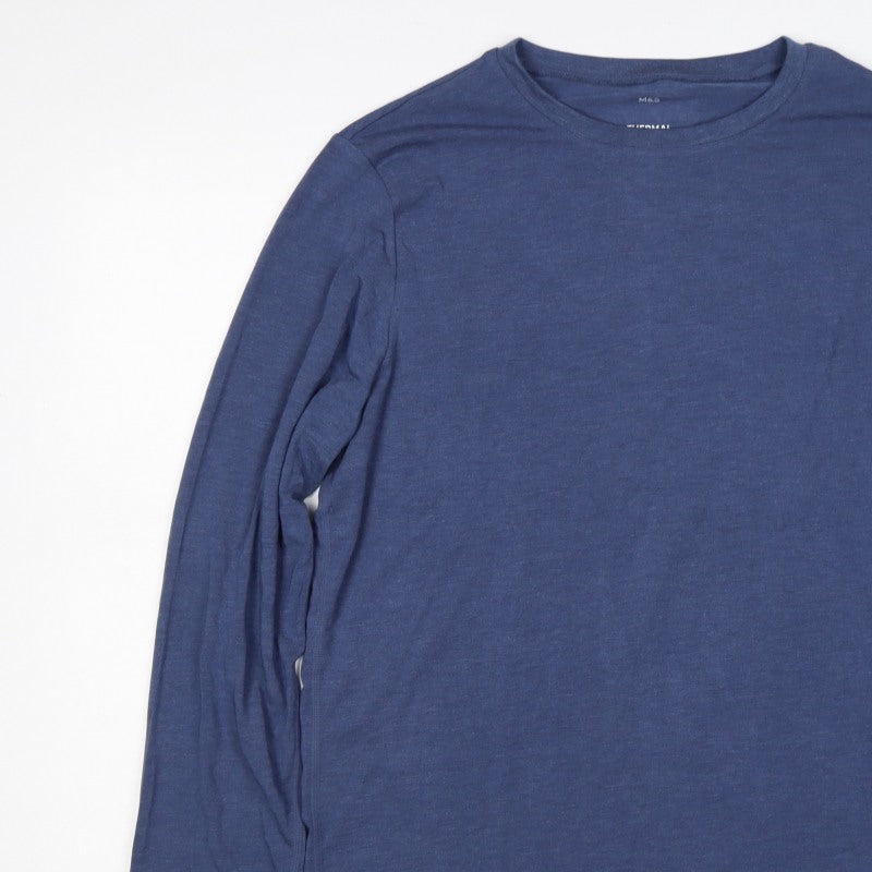 Marks and Spencer Mens Blue L Thermal Long Sleeve Crew T-Shirt
