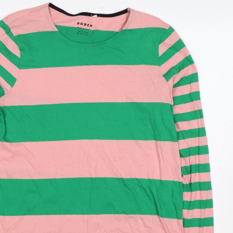Boden Women's Multicoloured UK 12 Striped Long Sleeve Basic Jersey T-Shirt