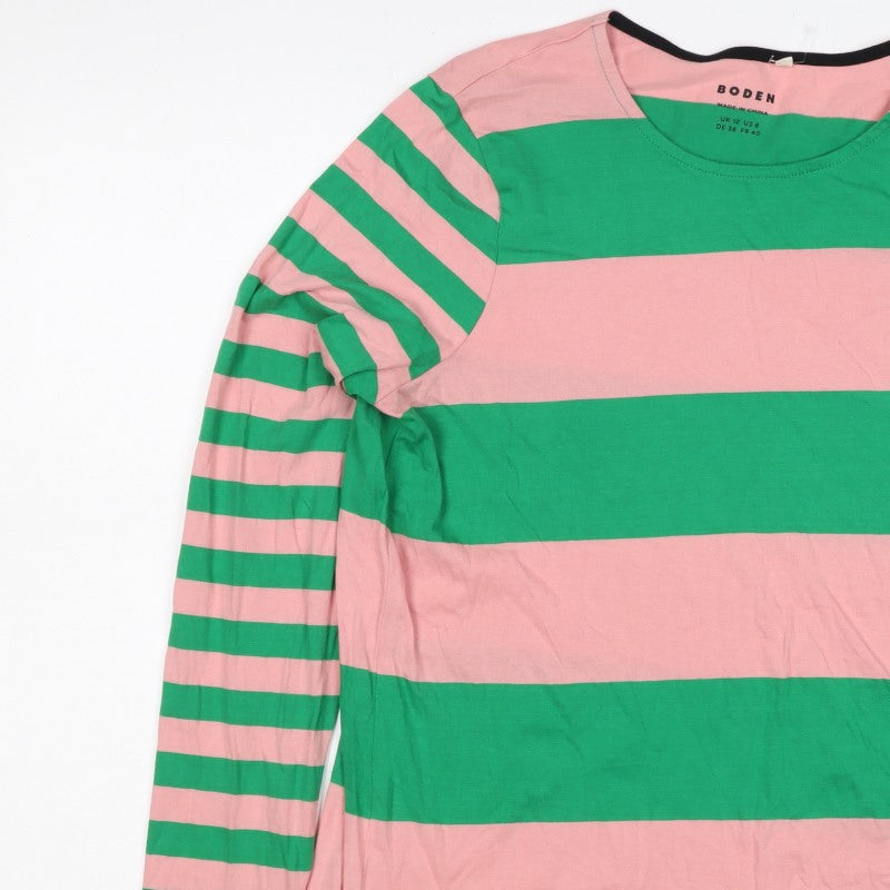 Boden Women's Multicoloured UK 12 Striped Long Sleeve Basic Jersey T-Shirt