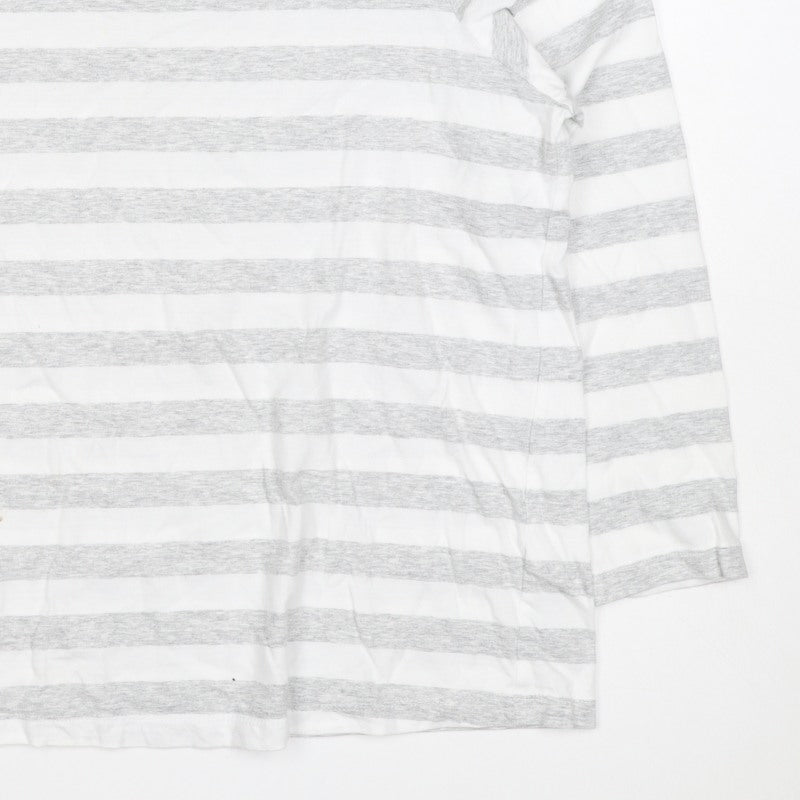 Marks and Spencer Women White Grey Stripe Long Sleeve T-Shirt UK 14