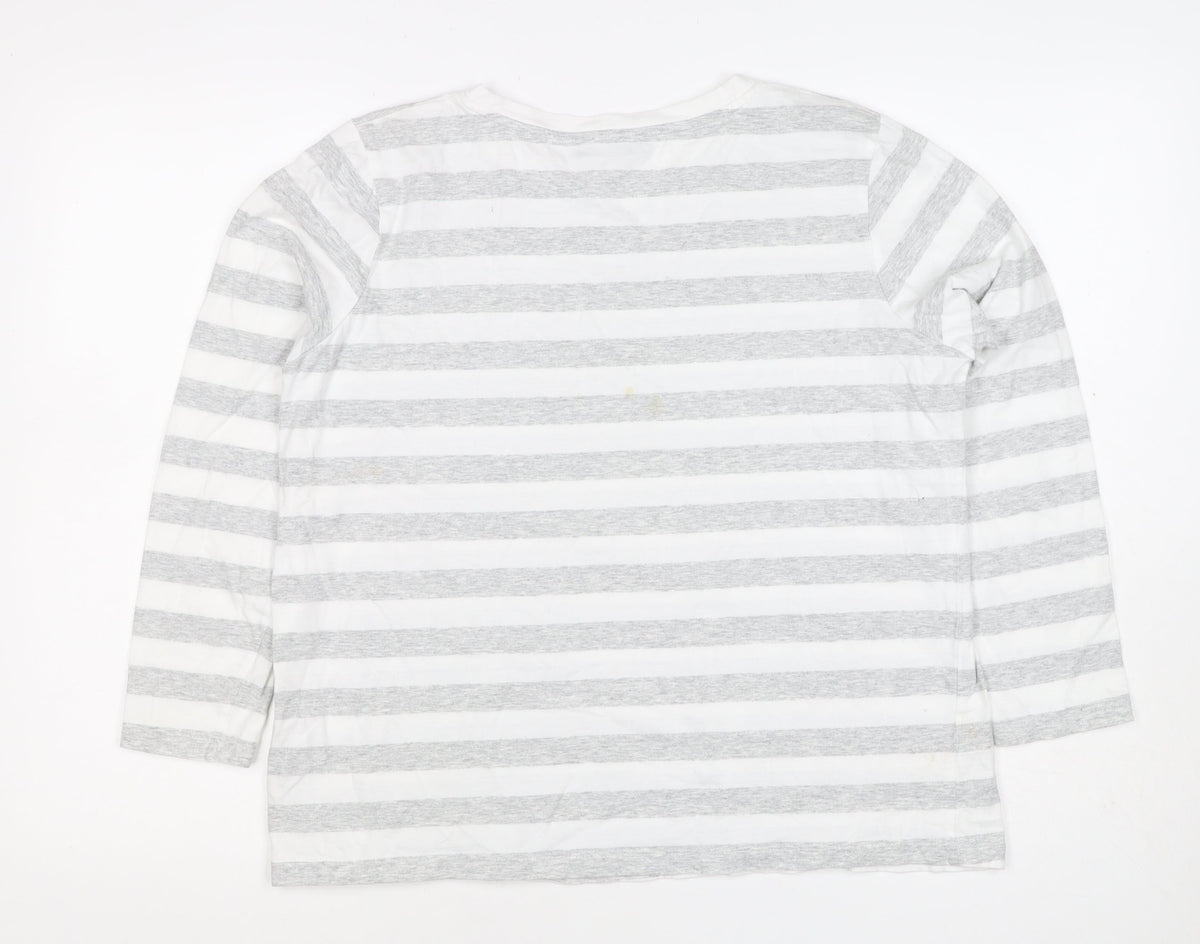 Marks and Spencer Women White Grey Stripe Long Sleeve T-Shirt UK 14